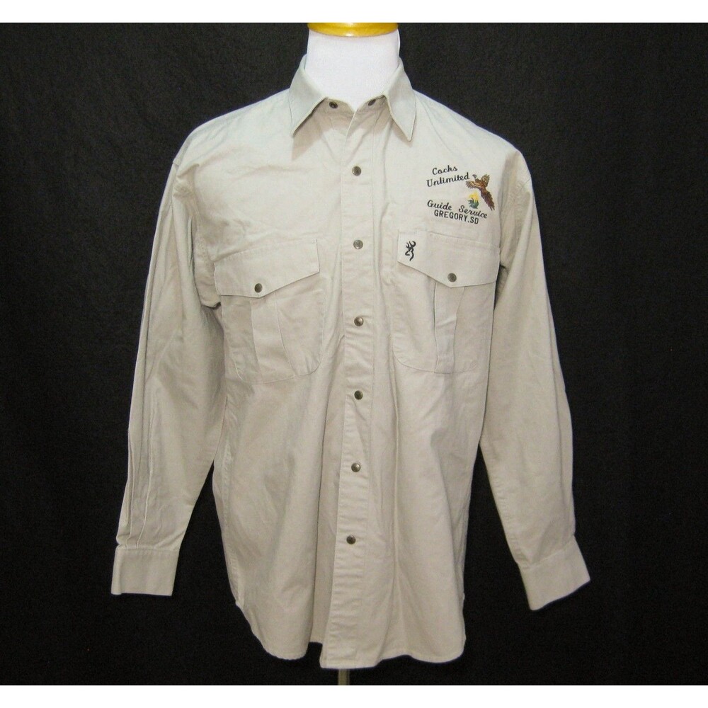 Browning Rifles Mens Large Safari Shirt Long Sleeve Cocks Unlimited Hunting Top